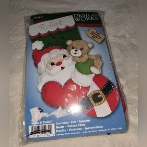 Design Works #5264 Felt Stocking Applique Kit - Santa & Teddy Bear - 18"